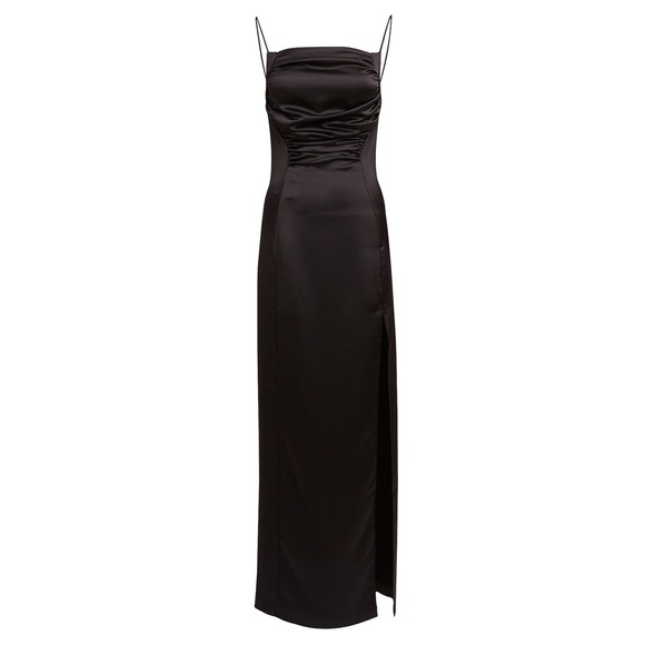 MATERIEL Satin Gown Black Dress Long Straps Satin - Picture 4 of 9
